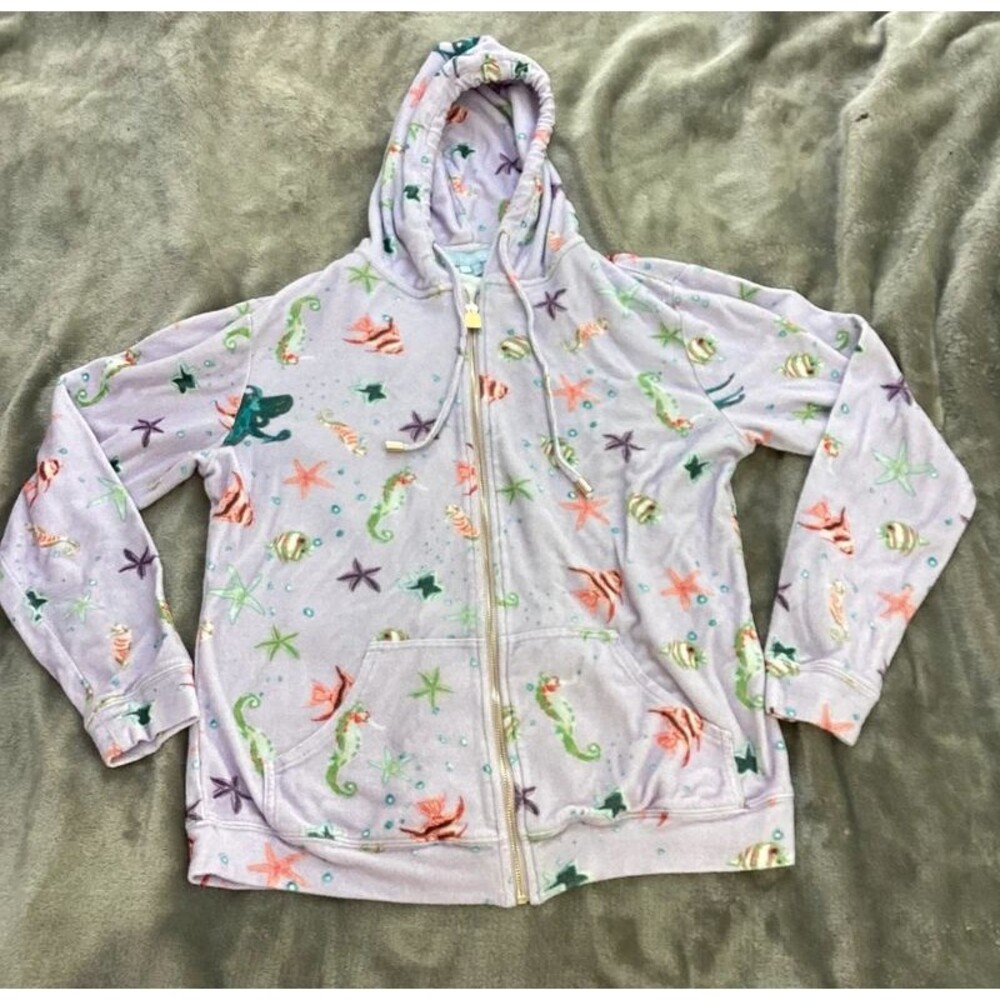Allie Zip-Up Terrycloth Hoodie by Hill House Home Sea Creatures Design Small
